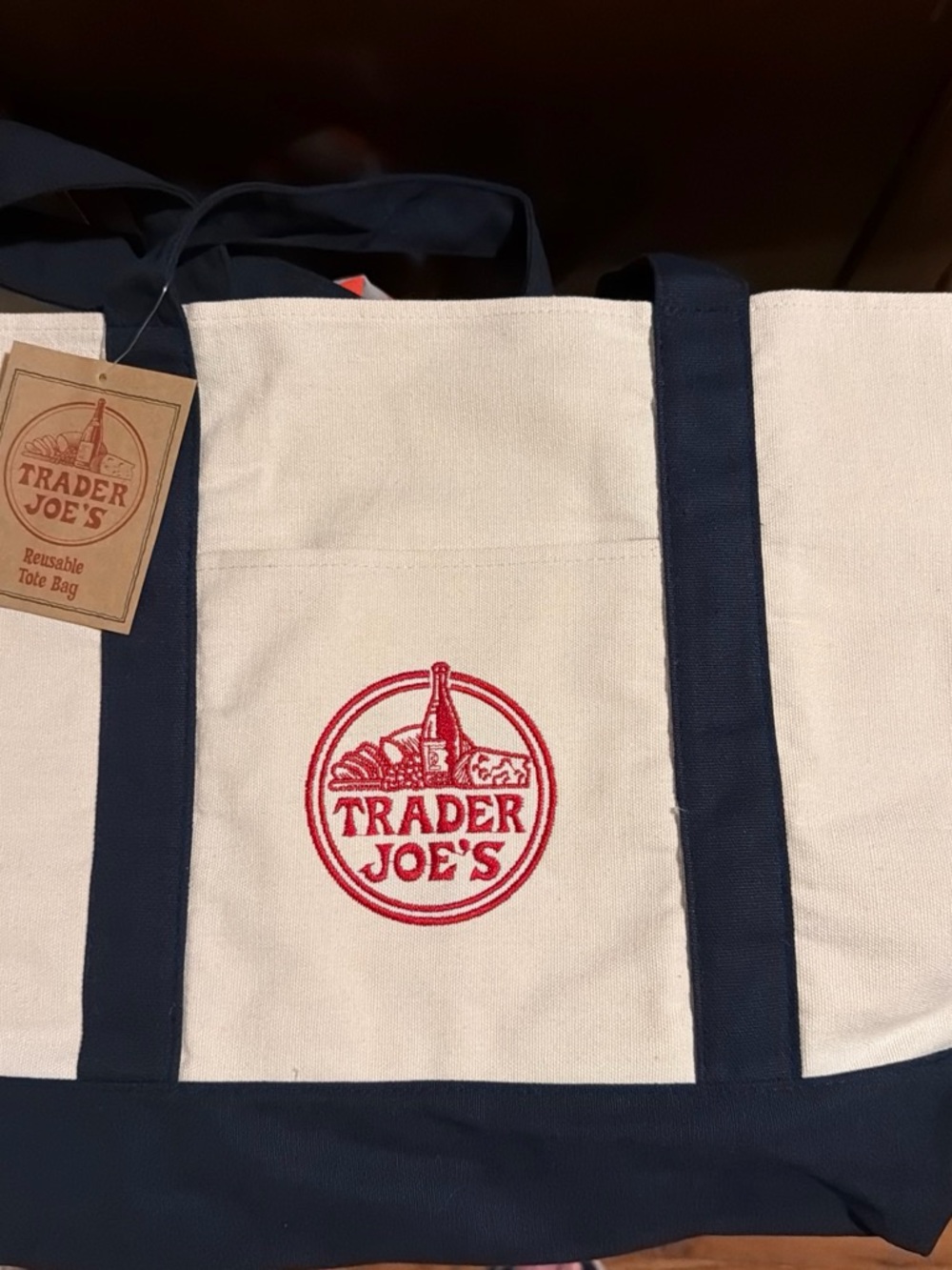 Trader Joe's Canvas Tote Bag - Navy and Natural